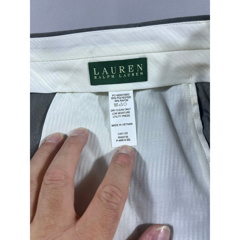 Lauren Ralph Lauren Men's 44x32 Gray Herringbone Pleated Cuffed Dress Pants - Picture 3 of 9